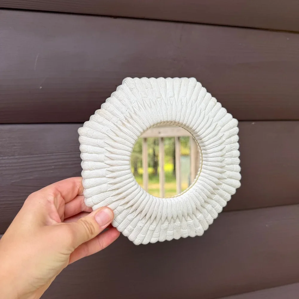 Homco Vintage Wicker Style Wall Mirrors Set of 2 Cream White Octagon Accent
